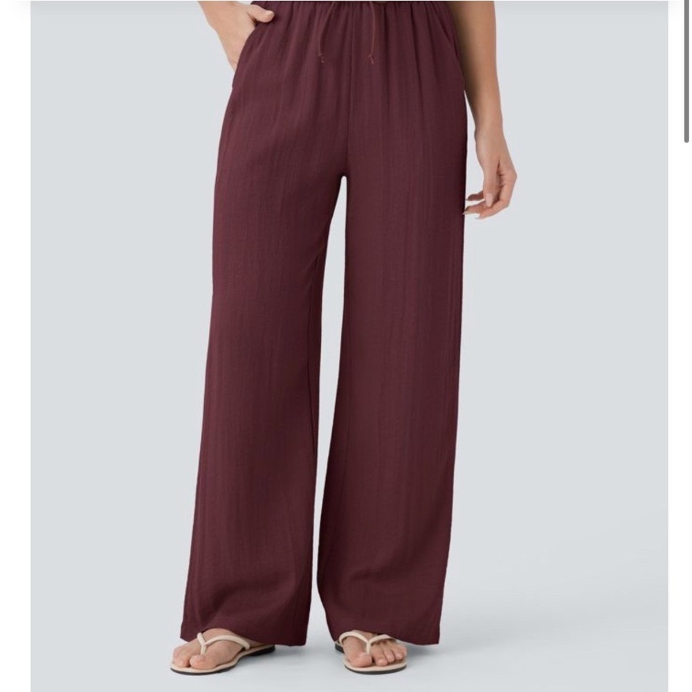 NEW Halara Linen-Feel Wide Leg Drawstring Pants Size Large - Picture 9 of 9